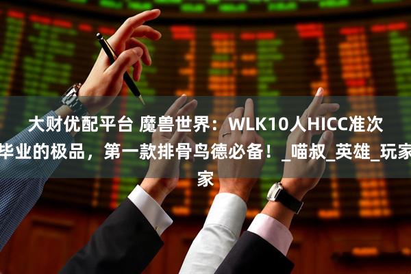大财优配平台 魔兽世界：WLK10人HICC准次毕业的极品，第一款排骨鸟德必备！_喵叔_英雄_玩家