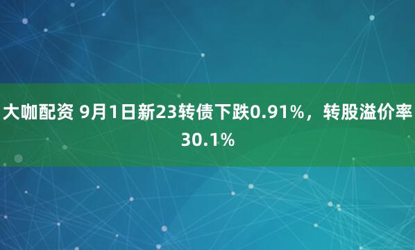 大咖配资 9月1日新23转债下跌0.91%，转股溢价率30.1%